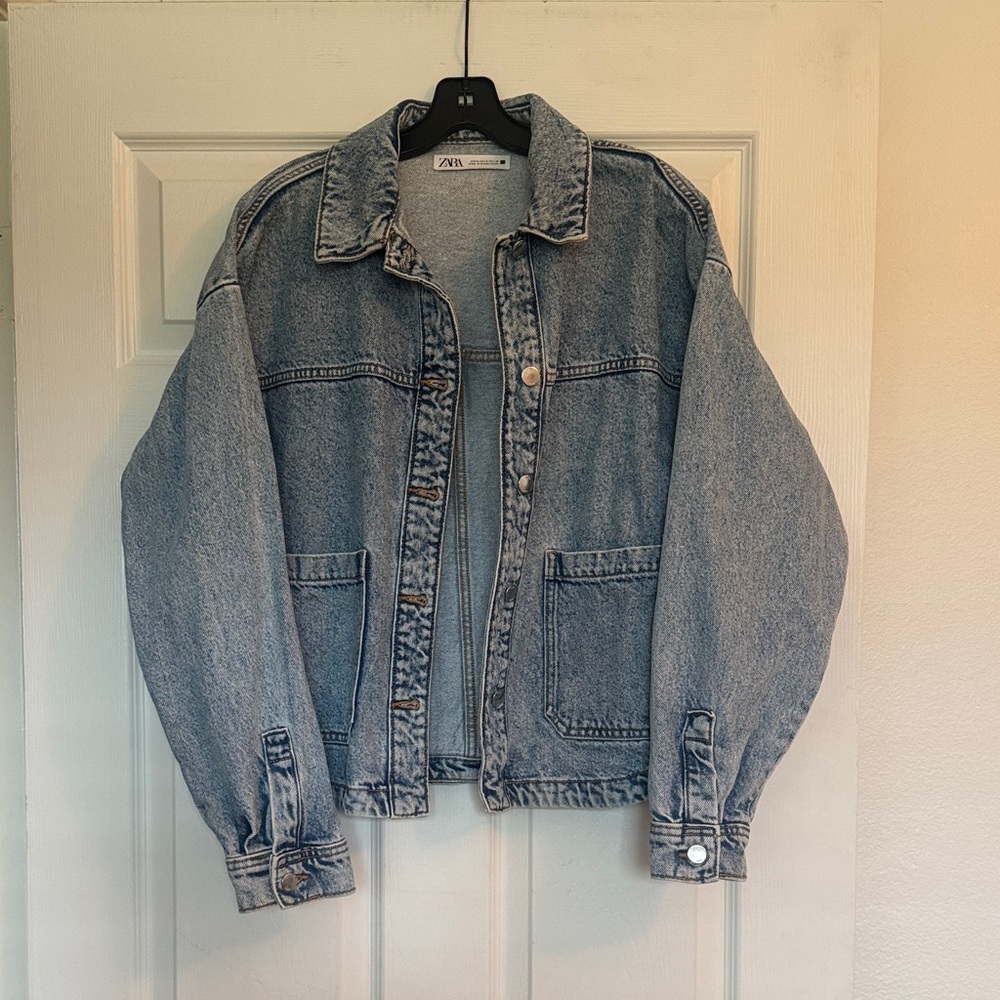 Zara Washed Blue Oversized Denim Jacket